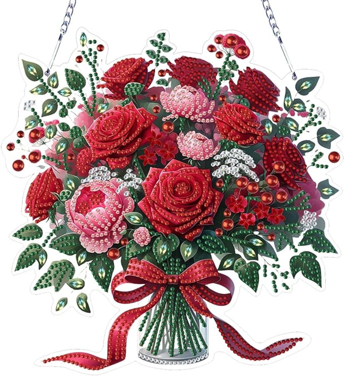 5D Rose Diamond Art Hanging Kit for Adults, Double‑Sided Special Shaped Diamond Window Pendant Ornament for Mother’s Day/Valentine’s Day